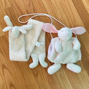 Little girl’s bunny rabbit soft matching scarf and muff/hand warmer  set